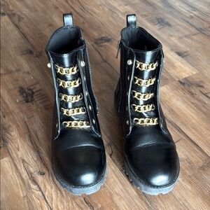 Black Boots with Gold Chain Detail
